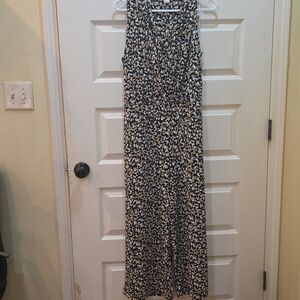 Chico's Black and White Floral Print Maxi Jumpsuit